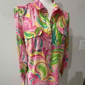 Lilly Pulitzer Flamingo Print Captiva Tunic Coverup/Short Collared Dress [Sz. M]